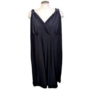 Vintage Dress Plus 5X Black Embellished Bead Trim Event Cocktail Sleeveless LBD